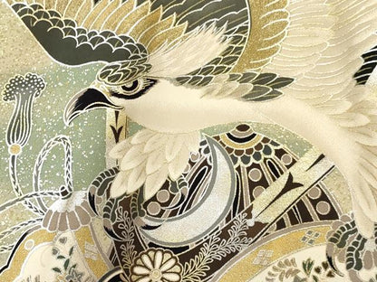 平和屋着物[]お宮参り　男の子　祝着　産着　初着　のしめ　鷹　鷲　宝船鳳凰松文　暈し染め　金銀彩　逸品　DABA3756ma