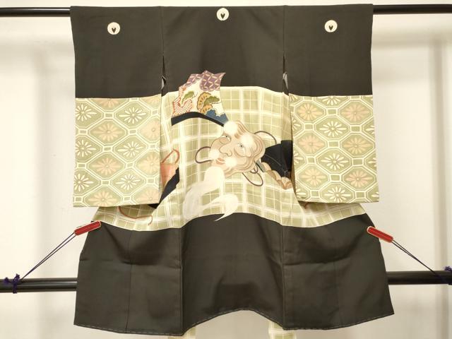 平和屋着物[]お宮参り　男の子　祝着　産着　初着　のしめ　翁　扇面花文箱　金彩　逸品　DABA3758ma