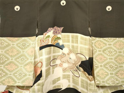 平和屋着物[]お宮参り　男の子　祝着　産着　初着　のしめ　翁　扇面花文箱　金彩　逸品　DABA3758ma