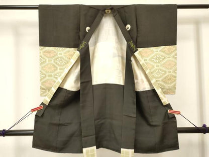 平和屋着物[]お宮参り　男の子　祝着　産着　初着　のしめ　翁　扇面花文箱　金彩　逸品　DABA3758ma