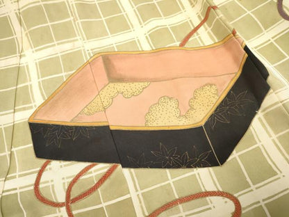平和屋着物[]お宮参り　男の子　祝着　産着　初着　のしめ　翁　扇面花文箱　金彩　逸品　DABA3758ma