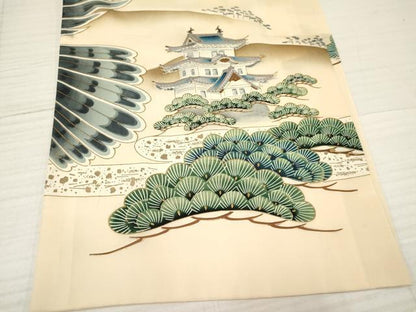 平和屋着物[]お宮参り　男の子　祝着　産着　初着　のしめ　駒刺繍　鷹　鷲　風景松文　金彩　逸品　DABA3759ma