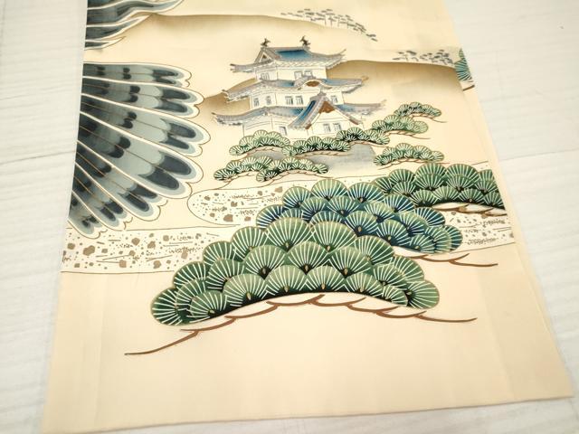 平和屋着物[]お宮参り　男の子　祝着　産着　初着　のしめ　駒刺繍　鷹　鷲　風景松文　金彩　逸品　DABA3759ma