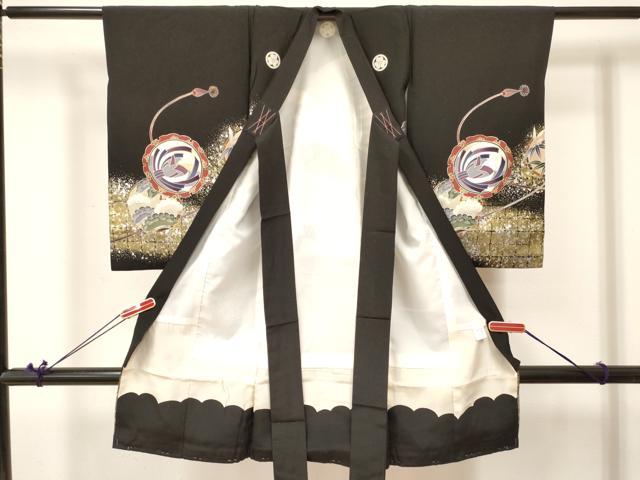 平和屋着物[]お宮参り　男の子　祝着　産着　初着　のしめ　鷹　鷲　梅松文　暈し染め　金銀彩　逸品　DABA3761ma