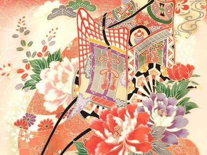 平和屋着物[]お宮参り　女の子　祝着　産着　初着　のしめ　糸車　御所車花文　暈し染め　金彩　逸品　DABA3764ma
