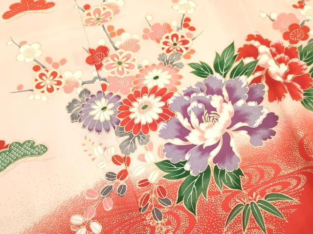 平和屋着物[]お宮参り　女の子　祝着　産着　初着　のしめ　糸車　御所車花文　暈し染め　金彩　逸品　DABA3764ma