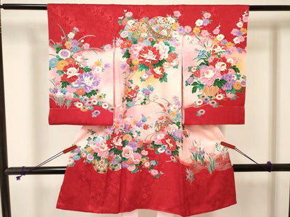 平和屋着物[]お宮参り　女の子　祝着　産着　初着　のしめ　鞠　花車文　暈し染め　金彩　逸品　DABA3765ma