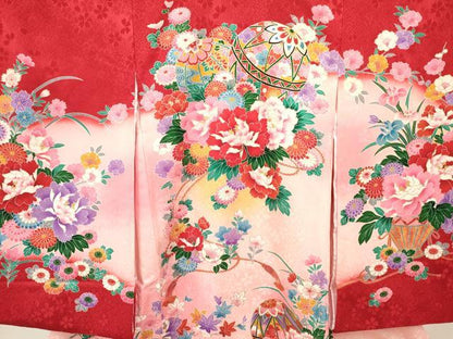 平和屋着物[]お宮参り　女の子　祝着　産着　初着　のしめ　鞠　花車文　暈し染め　金彩　逸品　DABA3765ma