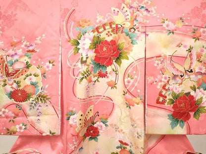 平和屋着物[]お宮参り　女の子　祝着　産着　初着　のしめ　檜扇雪輪花蝶文　暈し染め　金彩　逸品　DABA3766ma