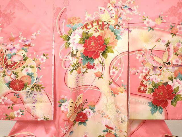 平和屋着物[]お宮参り　女の子　祝着　産着　初着　のしめ　檜扇雪輪花蝶文　暈し染め　金彩　逸品　DABA3766ma