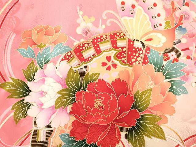平和屋着物[]お宮参り　女の子　祝着　産着　初着　のしめ　檜扇雪輪花蝶文　暈し染め　金彩　逸品　DABA3766ma
