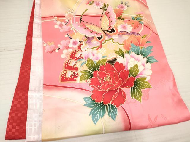 平和屋着物[]お宮参り　女の子　祝着　産着　初着　のしめ　檜扇雪輪花蝶文　暈し染め　金彩　逸品　DABA3766ma