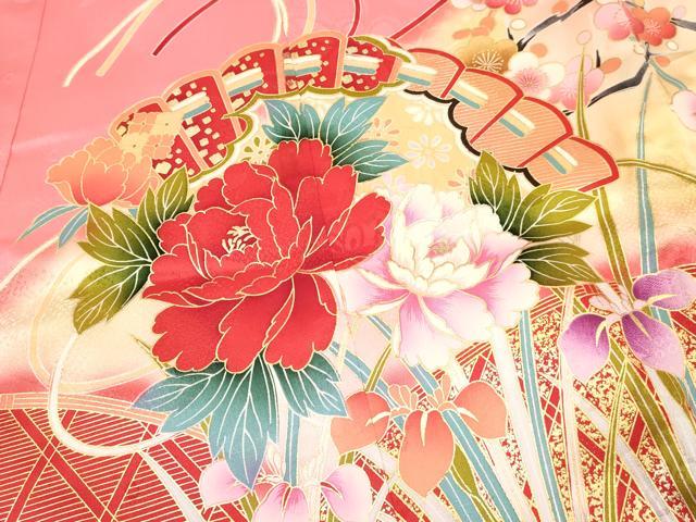 平和屋着物[]お宮参り　女の子　祝着　産着　初着　のしめ　檜扇雪輪花蝶文　暈し染め　金彩　逸品　DABA3766ma