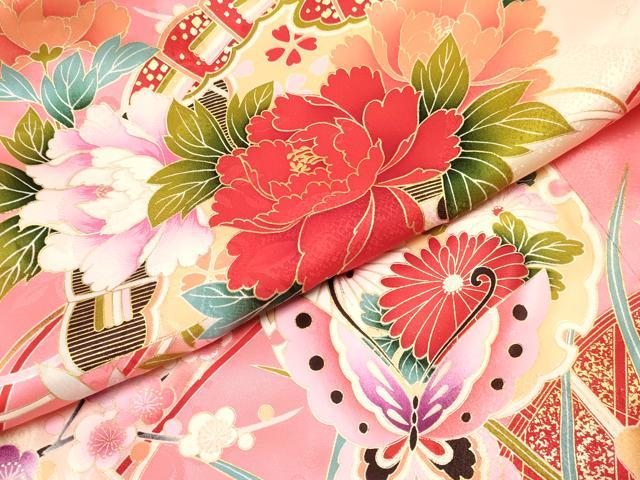 平和屋着物[]お宮参り　女の子　祝着　産着　初着　のしめ　檜扇雪輪花蝶文　暈し染め　金彩　逸品　DABA3766ma