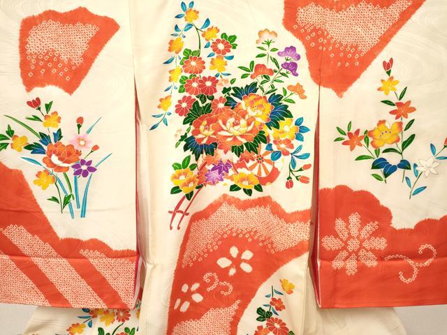 平和屋着物[]お宮参り　女の子　祝着　産着　初着　のしめ　駒刺繍　絞り　花車文　金彩　逸品　DABA3767ma