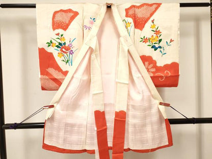 平和屋着物[]お宮参り　女の子　祝着　産着　初着　のしめ　駒刺繍　絞り　花車文　金彩　逸品　DABA3767ma