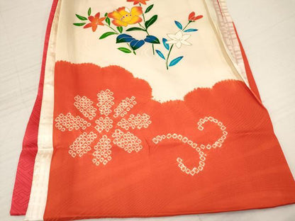 平和屋着物[]お宮参り　女の子　祝着　産着　初着　のしめ　駒刺繍　絞り　花車文　金彩　逸品　DABA3767ma