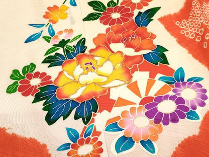 平和屋着物[]お宮参り　女の子　祝着　産着　初着　のしめ　駒刺繍　絞り　花車文　金彩　逸品　DABA3767ma