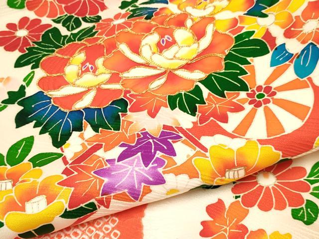 平和屋着物[]お宮参り　女の子　祝着　産着　初着　のしめ　駒刺繍　絞り　花車文　金彩　逸品　DABA3767ma