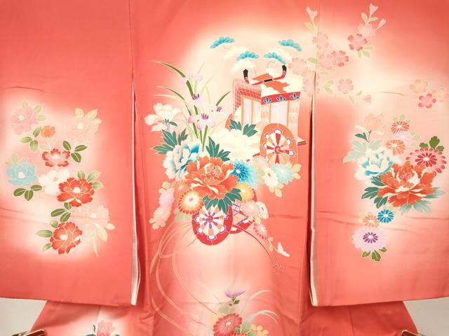 平和屋着物[]お宮参り　女の子　祝着　産着　初着　のしめ　花車文　暈し染め　金彩　逸品　DABA3768ma