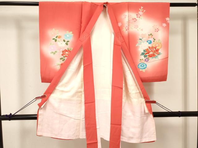 平和屋着物[]お宮参り　女の子　祝着　産着　初着　のしめ　花車文　暈し染め　金彩　逸品　DABA3768ma