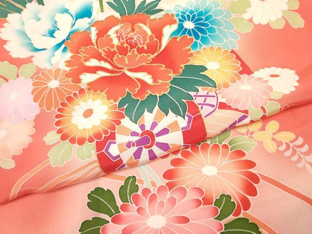 平和屋着物[]お宮参り　女の子　祝着　産着　初着　のしめ　花車文　暈し染め　金彩　逸品　DABA3768ma