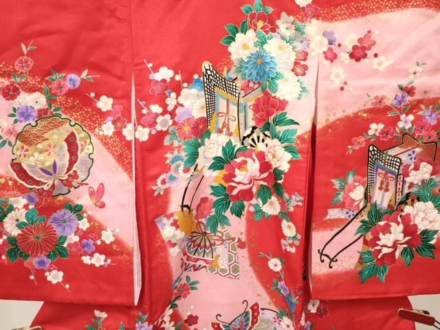 平和屋着物[]お宮参り　女の子　祝着　産着　初着　のしめ　御所車花蝶文　暈し染め　金銀彩　逸品　DABA3769ma