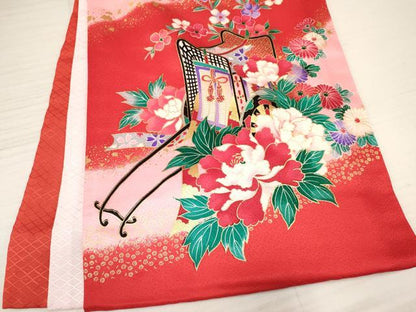 平和屋着物[]お宮参り　女の子　祝着　産着　初着　のしめ　御所車花蝶文　暈し染め　金銀彩　逸品　DABA3769ma