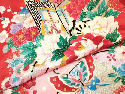 平和屋着物[]お宮参り　女の子　祝着　産着　初着　のしめ　御所車花蝶文　暈し染め　金銀彩　逸品　DABA3769ma