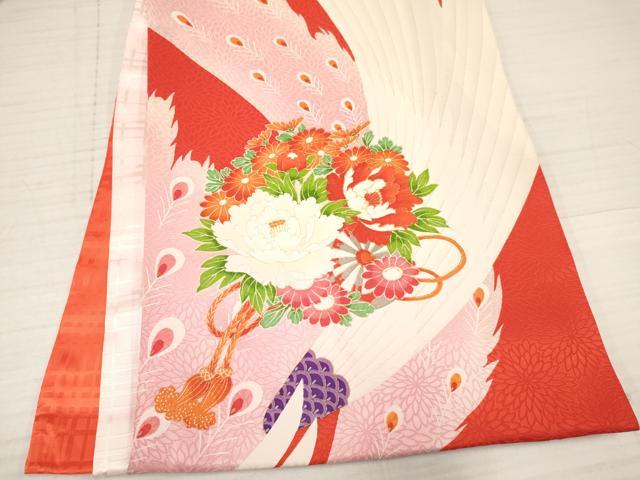 平和屋着物[]お宮参り　女の子　祝着　産着　初着　のしめ　駒刺繍　孔雀花絵皿文　金彩　逸品　DABA3772ma