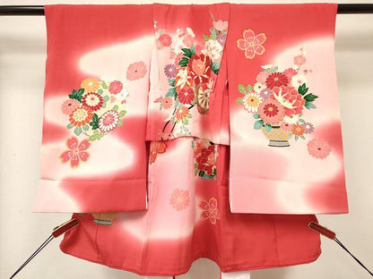 平和屋着物[]お宮参り　女の子　祝着　産着　初着　のしめ　花車文　暈し染め　金彩　逸品　DABA3773ma