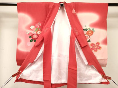 平和屋着物[]お宮参り　女の子　祝着　産着　初着　のしめ　花車文　暈し染め　金彩　逸品　DABA3773ma
