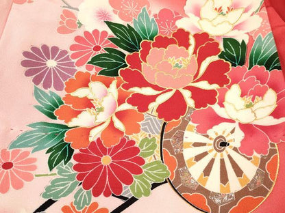 平和屋着物[]お宮参り 女の子 祝着 産着 初着 のしめ 花車文 暈し染め 金彩 逸品 DABA3773ma