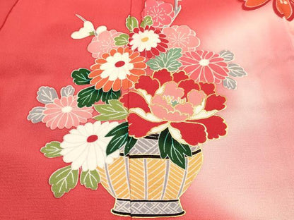 平和屋着物[]お宮参り　女の子　祝着　産着　初着　のしめ　花車文　暈し染め　金彩　逸品　DABA3773ma