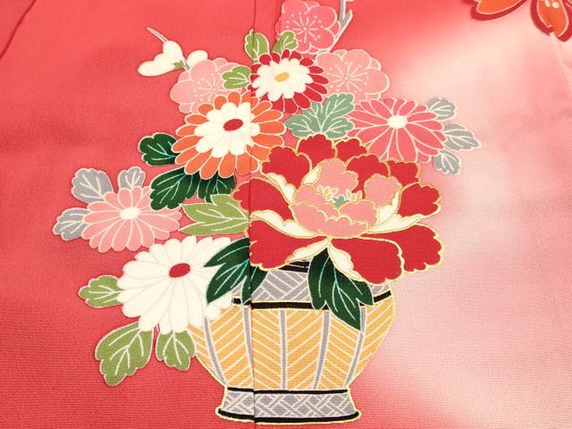 平和屋着物[]お宮参り　女の子　祝着　産着　初着　のしめ　花車文　暈し染め　金彩　逸品　DABA3773ma