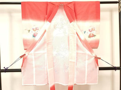 平和屋着物＊夏物 お宮参り 女の子 祝着 産着 初着 のしめ 絽 檜扇御所車風景花文 暈し染め 逸品 DABA3775ma