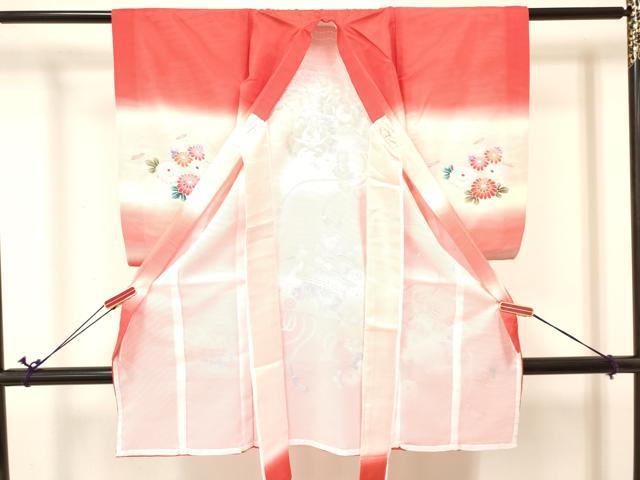 平和屋着物＊夏物 お宮参り 女の子 祝着 産着 初着 のしめ 絽 檜扇御所車風景花文 暈し染め 逸品 DABA3775ma
