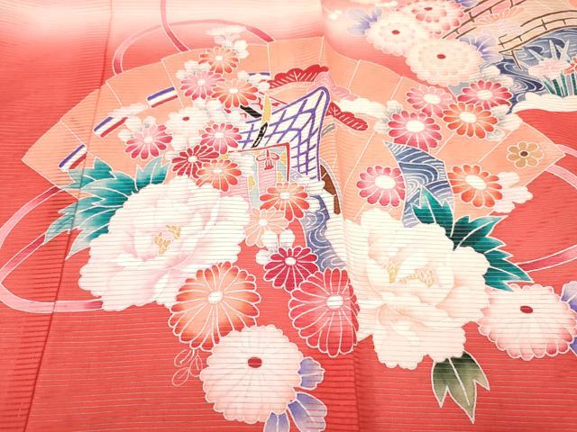 平和屋着物＊夏物 お宮参り 女の子 祝着 産着 初着 のしめ 絽 檜扇御所車風景花文 暈し染め 逸品 DABA3775ma
