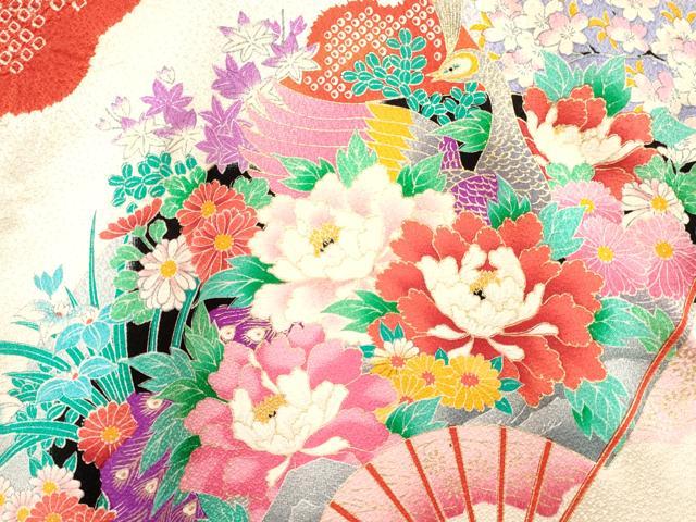 平和屋着物[]お宮参り　女の子　祝着　産着　初着　のしめ　絞り　孔雀扇面花文　金銀彩　逸品　DABA3776ma