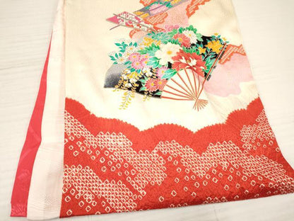平和屋着物[]お宮参り　女の子　祝着　産着　初着　のしめ　絞り　孔雀扇面花文　金銀彩　逸品　DABA3776ma