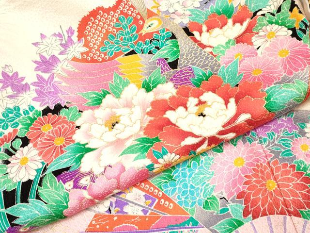 平和屋着物[]お宮参り　女の子　祝着　産着　初着　のしめ　絞り　孔雀扇面花文　金銀彩　逸品　DABA3776ma