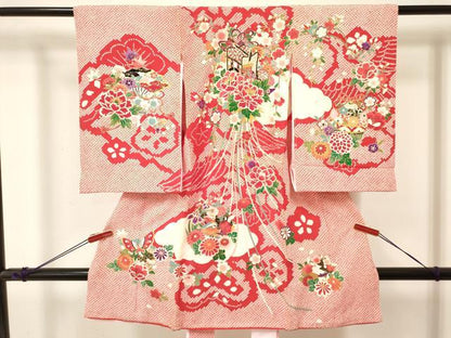 平和屋着物[]お宮参り　女の子　祝着　産着　初着　のしめ　鴛鴦　御所車花蝶文　金彩　逸品　DABA3777ma