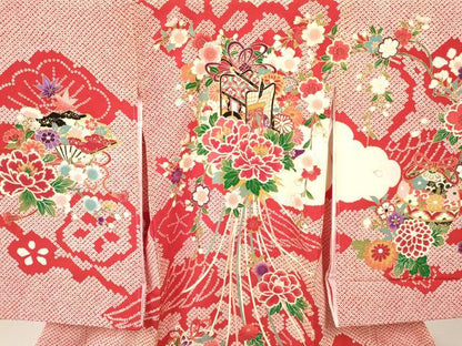 平和屋着物[]お宮参り　女の子　祝着　産着　初着　のしめ　鴛鴦　御所車花蝶文　金彩　逸品　DABA3777ma