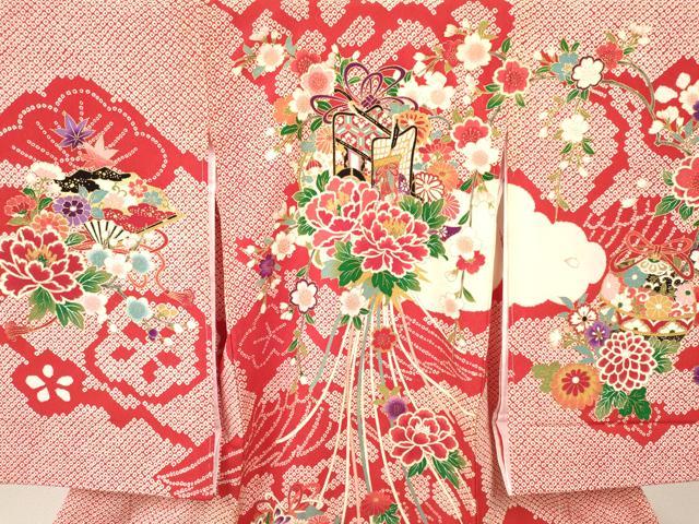 平和屋着物[]お宮参り　女の子　祝着　産着　初着　のしめ　鴛鴦　御所車花蝶文　金彩　逸品　DABA3777ma