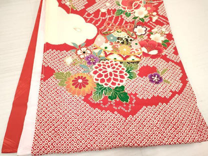 平和屋着物[]お宮参り　女の子　祝着　産着　初着　のしめ　鴛鴦　御所車花蝶文　金彩　逸品　DABA3777ma