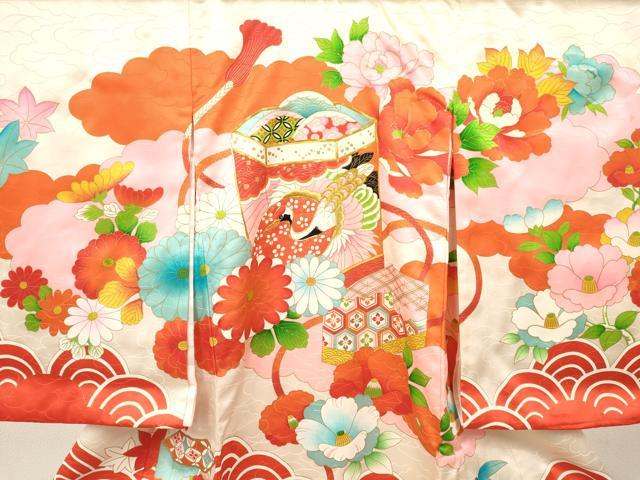 平和屋着物[]お宮参り　女の子　祝着　産着　初着　のしめ　駒刺繍　貝桶飛鶴花文　金彩　逸品　DABA3779ma