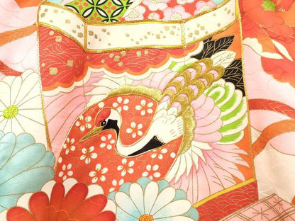 平和屋着物[]お宮参り　女の子　祝着　産着　初着　のしめ　駒刺繍　貝桶飛鶴花文　金彩　逸品　DABA3779ma