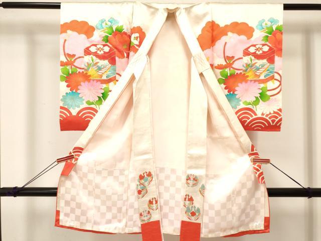 平和屋着物[]お宮参り　女の子　祝着　産着　初着　のしめ　駒刺繍　貝桶飛鶴花文　金彩　逸品　DABA3779ma