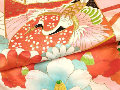 平和屋着物[]お宮参り　女の子　祝着　産着　初着　のしめ　駒刺繍　貝桶飛鶴花文　金彩　逸品　DABA3779ma
