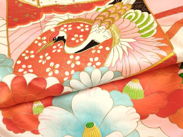 平和屋着物[]お宮参り　女の子　祝着　産着　初着　のしめ　駒刺繍　貝桶飛鶴花文　金彩　逸品　DABA3779ma